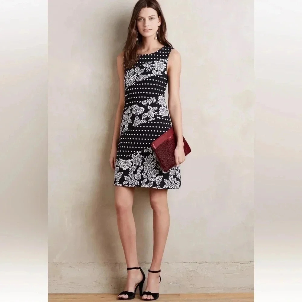 Anthropologie | Maeve Effemy Jacquard Shift Dress Size XS Floral Polka Dot